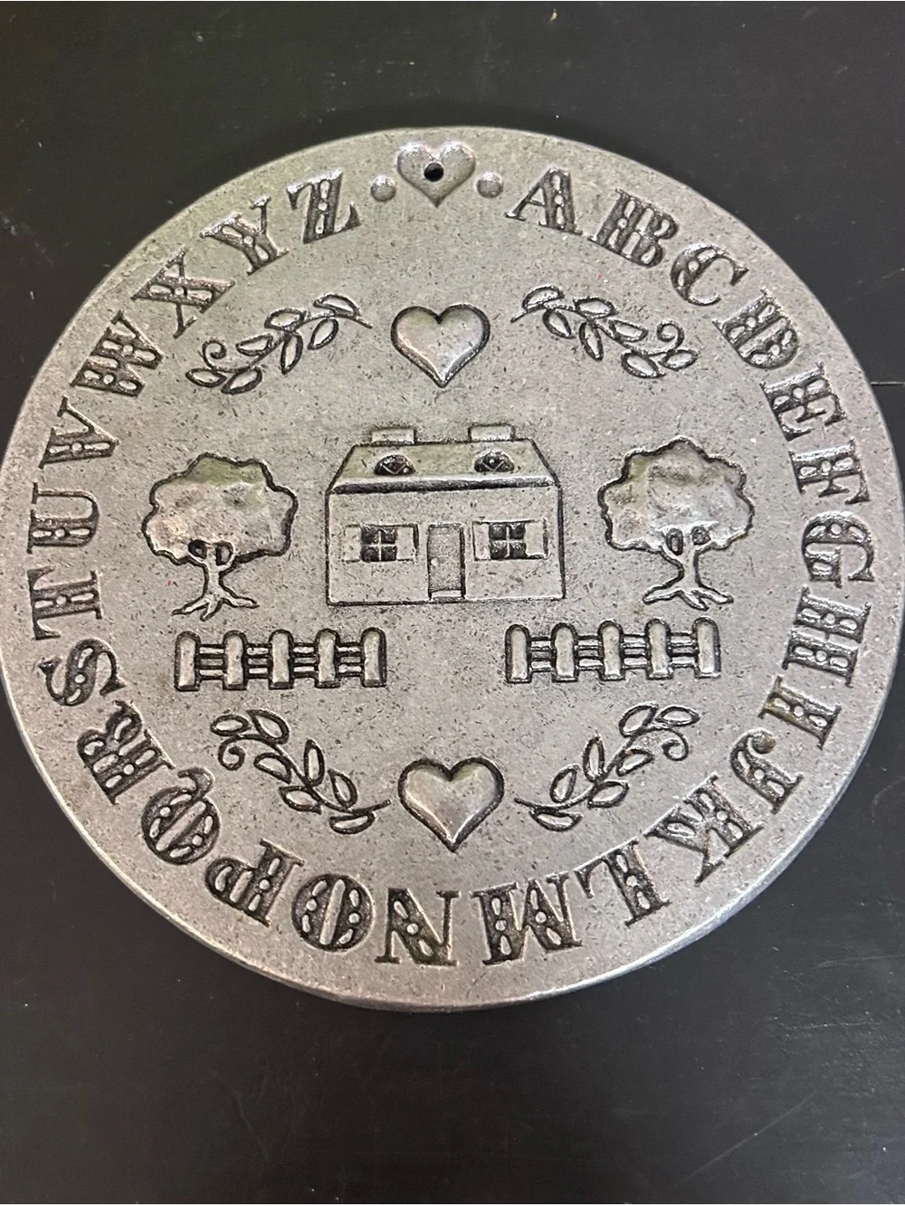 Vintage Carson Pewter Bun Warmer Home Sweet Home ABCs